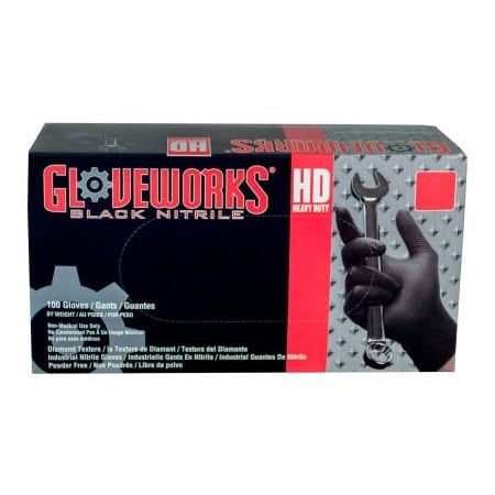Ammex Disposable Gloves, 6 mil Palm, Nitrile, Powder-Free, L, Black GWBN46100